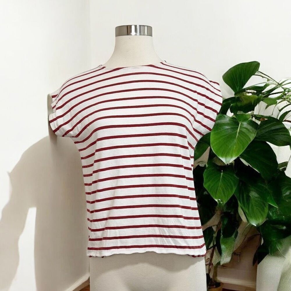 Madewell Cream Red Stripe Top Shirt Short Extra Small XS Wide Boat